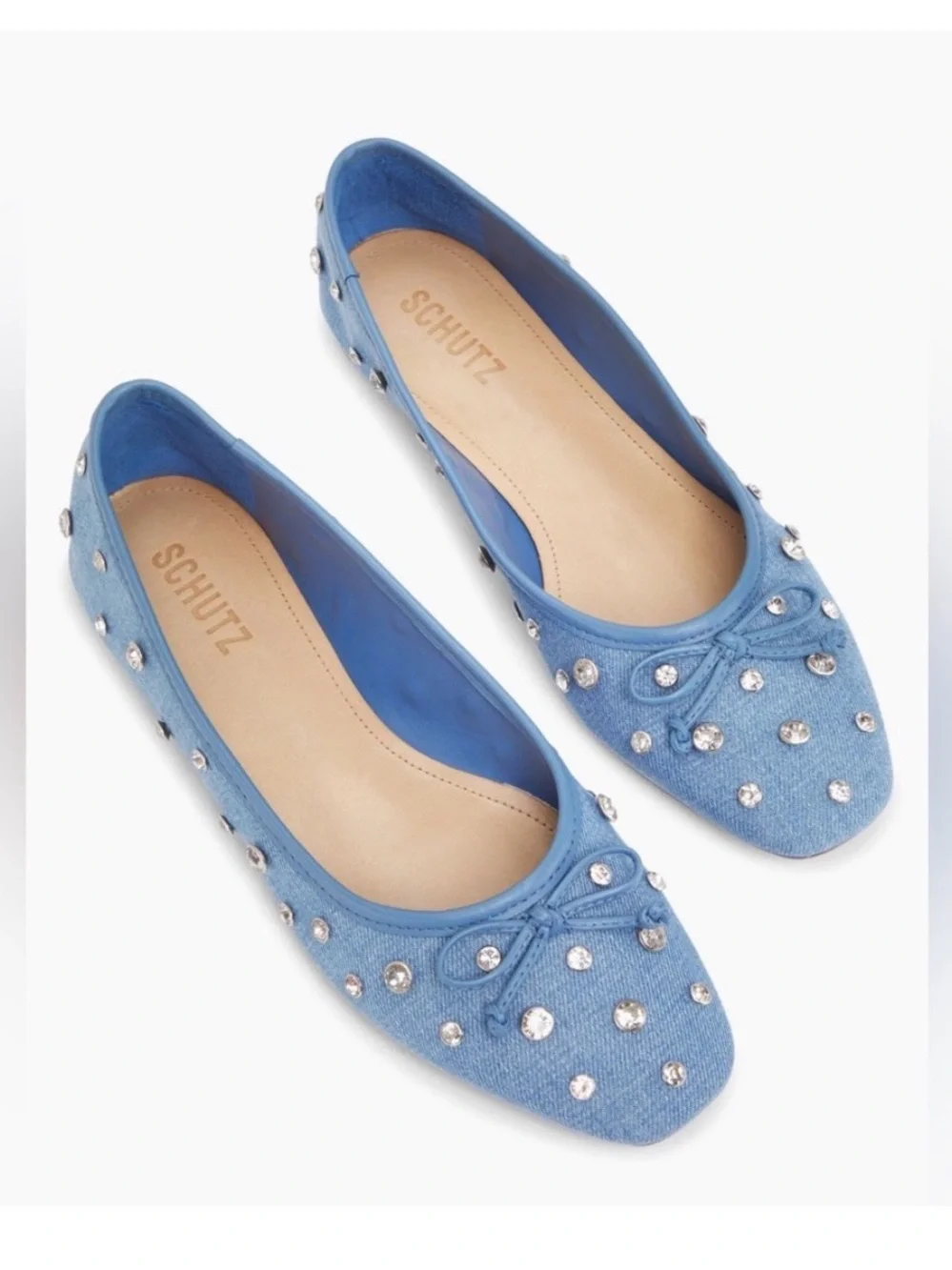 SCHUTZ Blue Denim Ballet Flats With Crystal Embellishment Size 9.5 NEW With Box
